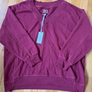 Pink Rose V-Neck Sweater in Rich Burgundy
